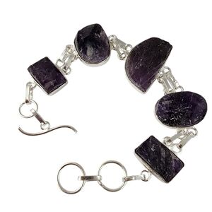 Rough purple amethyst gemstone bracelet chunky statement bracelet silver J13